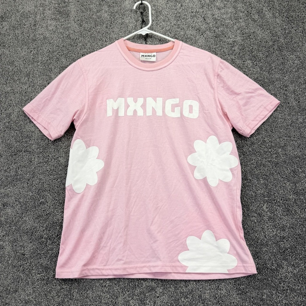 MXNGO Shirt Mens Medium Pink Floral Logo Graphic Tee Casual Daisy Print